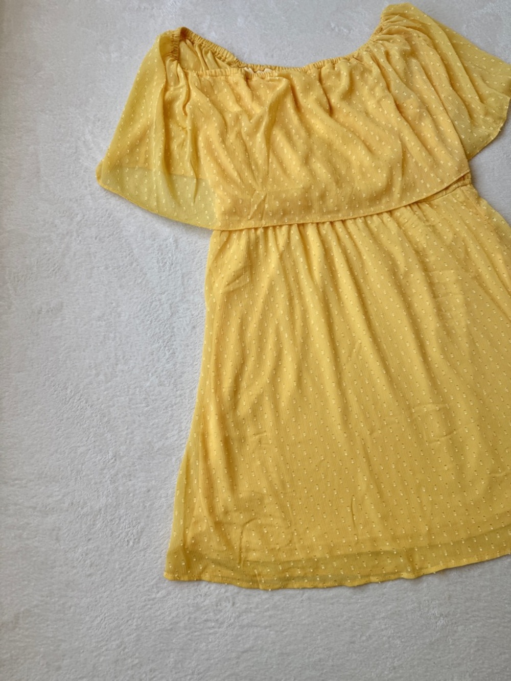 Justfab Yellow Swiss Dot Off Shoulder Mini Dress Boho Flutter Sleeve Women’s XXL - Picture 3 of 12